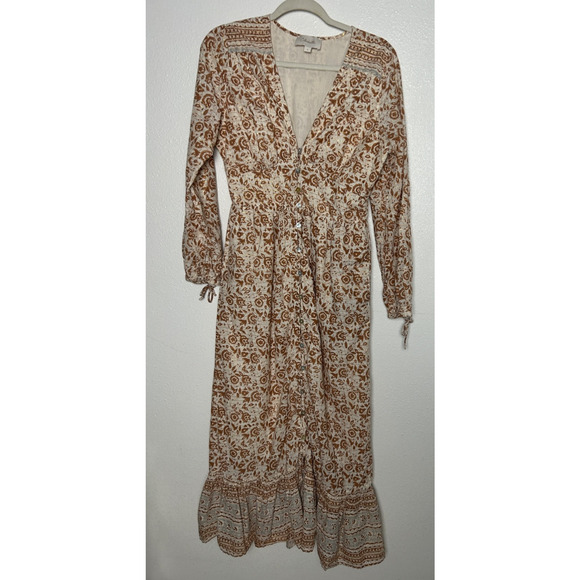 Womens Revolve Cleobella Valentin Midi Dress Batik Boho White Brown Sz Small - Picture 1 of 6